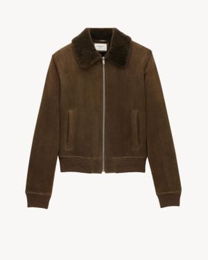 Saint Laurent Suede Bomber Jacket - Brown