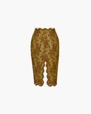 Saint Laurent Cassandre Split Pencil Skirt - Natural