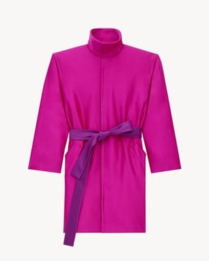 Saint Laurent Manteau Ceinturé En Satin De Soie - Rose