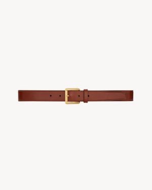 Saint Laurent レクタンギュラーバックル ベルト（レザー） マロン - ホワイト