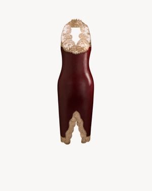 Saint Laurent Laced Halter Midi Dress - Red