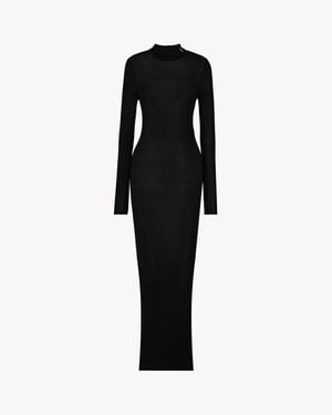 Saint Laurent Cassandre Kleid Mit Kragen Aus Rippstrick-Seide - Schwarz