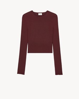 Saint Laurent Pull À Col Ras Du Cou En Cachemire Côtelé, Laine Et Soie - Violet