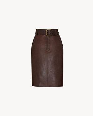 Saint Laurent Belted Pencil Skirt - Brown