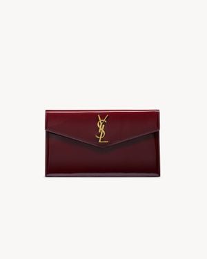 Saint Laurent Envelope Patent Leather Clutch - Red