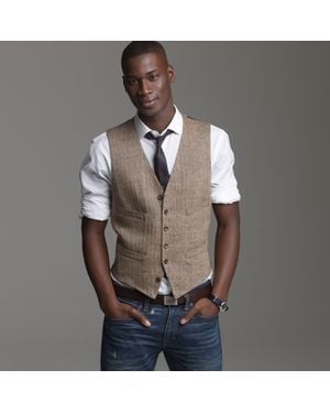 J.Crew Linen Herringbone Suit Vest - Brown