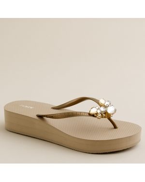 J.Crew Stacked Jewel Wedge Flip-flops - Metallic