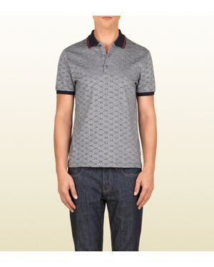 Gucci Ink Pique Gg Jacquard Short Sleeve Polo - Grey