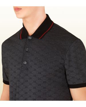 Gucci Dark Grey Pique Gg Jacquard Short Sleeve Polo