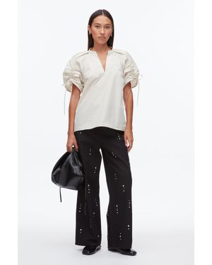 3.1 Phillip Lim Ruched Sleeve V-Neck Top - White