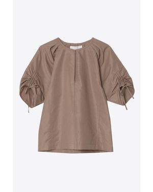 3.1 Phillip Lim Gathered Sleeve Band Collar Top - Brown