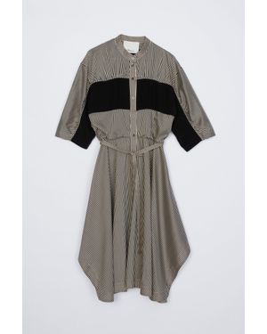 3.1 Phillip Lim Band Collar Ruched Shirt Dress - Multicolor