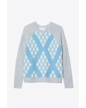 3.1 Phillip Lim Argyle Jacquard Long Sleeve Relaxed Pullover - Blue