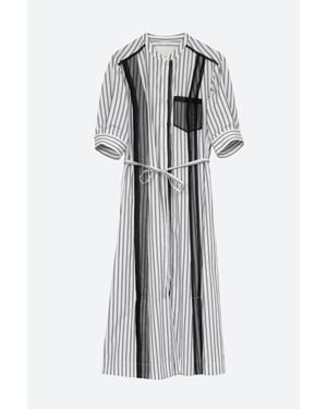 3.1 Phillip Lim Striped Shirt Dress With Organza Overlay - Gray