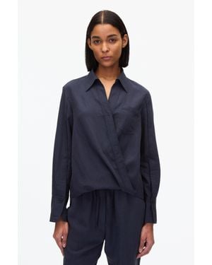 3.1 Phillip Lim Draped Crossover Long Sleeve Shirt - Blue
