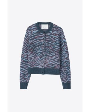 3.1 Phillip Lim Abstract Tiger Crewneck Cardigan - Blue