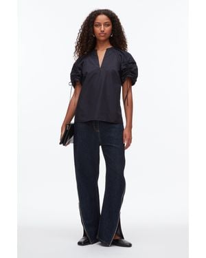 3.1 Phillip Lim Ruched Sleeve V-Neck Top - Blue