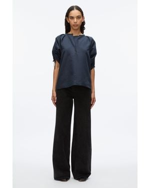3.1 Phillip Lim Gathered Sleeve Band Collar Top - Blue