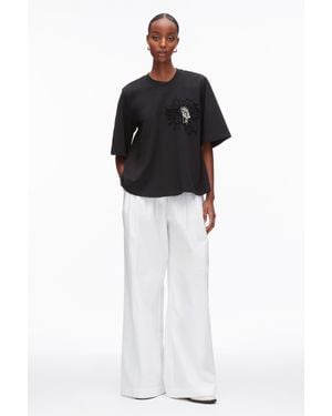 3.1 Phillip Lim Trapeze T-Shirt With Floral Appliqué - Black