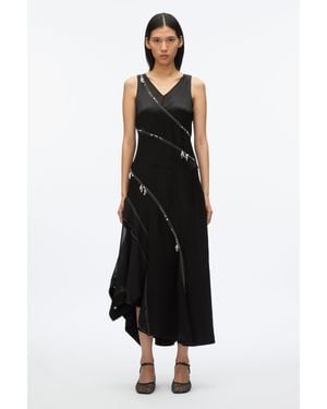 3.1 Phillip Lim Embroidered V-Neck Satin Gown - Black