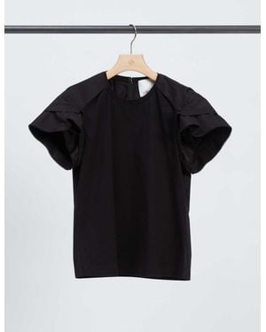 3.1 Phillip Lim Combo T-Shirt With Cascade Drape Sleeve - Black