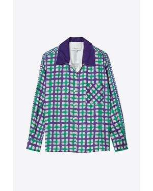 3.1 Phillip Lim Long Sleeve Printed Satin Camp Shirt - Blue