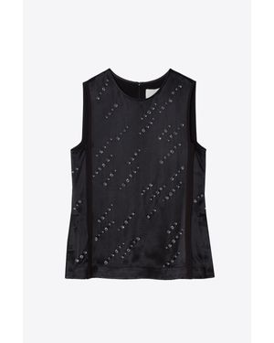 3.1 Phillip Lim Liquid Satin Sleeveless Top With Rainfall Embelishment - Black