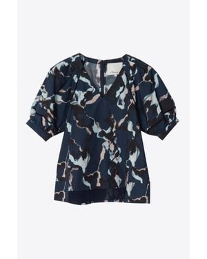 3.1 Phillip Lim Abstract Vines Lantern Sleeve Top - Blue
