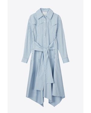 3.1 Phillip Lim Stripe Poplin Belted Handkerchief Dress - Blue