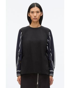 3.1 Phillip Lim Long Sleeve Tee With Stripe Shirting Sleeves - Black