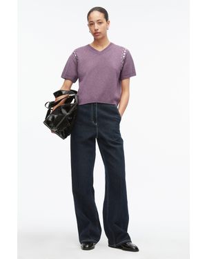 3.1 Phillip Lim Compact Wool Studded V-Neck Top - Blue