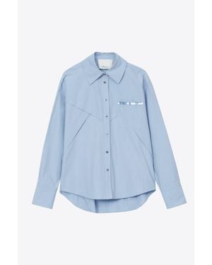 3.1 Phillip Lim Poplin Oversize Shirt With Embellished Pockets - Blue