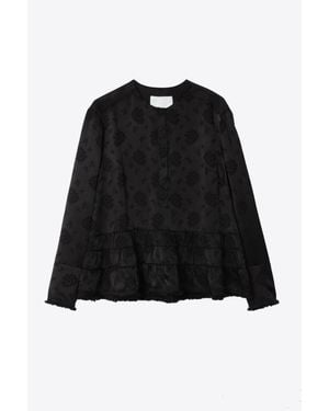 3.1 Phillip Lim Floral Jacquard Fray Hem Blouse - Black