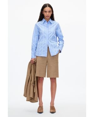 3.1 Phillip Lim Relax Fit Poplin Shirt With Wave Embroidery - Blue