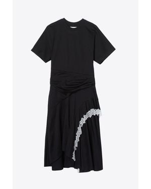 3.1 Phillip Lim Draped T-Shirt Dress With Lace Trim - Black