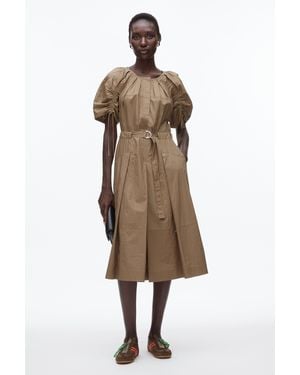 3.1 Phillip Lim Poplin Ruched Sleeve Midi Dress - Natural