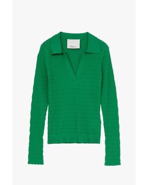 3.1 Phillip Lim Honeycomb Stitch Polo Top - Green