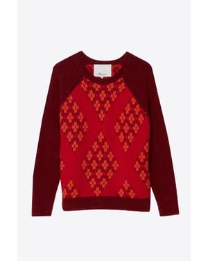 3.1 Phillip Lim Argyle Jacquard Long Sleeve Relaxed Pullover - Red