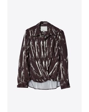 3.1 Phillip Lim Abstract Wood Grain Crossover Draped Blouse - Black