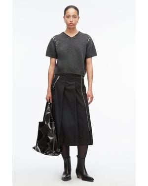 3.1 Phillip Lim Compact Wool Studded V-Neck Top - Black