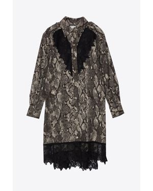3.1 Phillip Lim Strech Snake Shirt Dress With Lace Inlay - Black