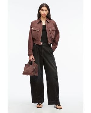 3.1 Phillip Lim Dyed Denim Cropped Bomber Jacket - Brown
