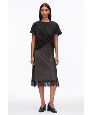 3.1 Phillip Lim Draped Combo T-Shirt Dress With Lace Trim - Black