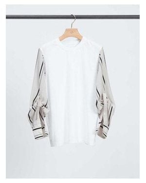 3.1 Phillip Lim Long Sleeve Tee With Stripe Shirting Sleeves - White