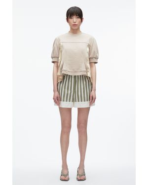 3.1 Phillip Lim Satin Flounce Combo Terry Top - Natural