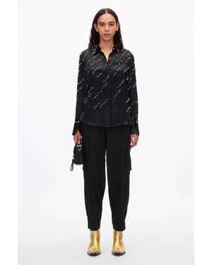 3.1 Phillip Lim Liquid Satin Pj Shirt With Rainfall Embroidery - Black