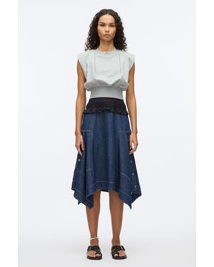 3.1 Phillip Lim French Terry Dress With Denim Combo Md Heather - Blue