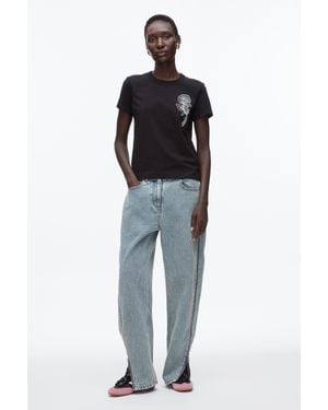 3.1 Phillip Lim Flower Embroidery Merch Tee - Blue