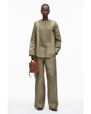 3.1 Phillip Lim Mixed Oxford Collarless Shirt - Green