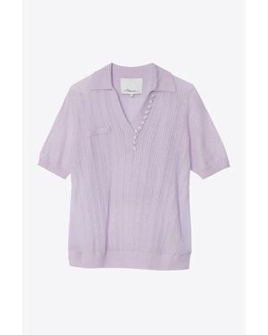 3.1 Phillip Lim Airy Open Cable Double Layer Short Sleeve Polo With Pleated Chiffon Combo - Purple